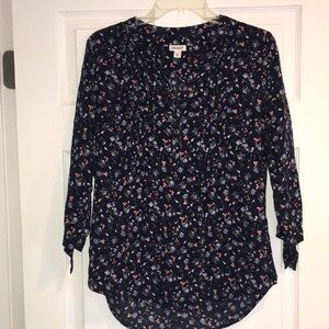Westport Blouse with Navy Floral Pattern